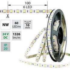 LED pásek SMD5050 NW, 60LED/m, 14,4W/m, 1296lm/m, IP20, DC 24V, 10mm, 5m