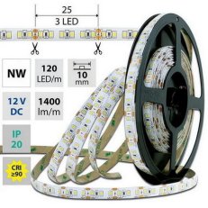 LED pásek SMD2835 NW, 120LED/m, 14W/m, 1400lm/m, IP20, DC 12V, 10mm, 5m