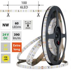 LED pásek SMD2835 NW, 60LED/m, 4,8W/m, DC 24V, 390lm/m, CRI90, IP54, 8mm, 5m