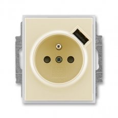 Zásuvka s USB nabíjením 5569E-A02357 21 slonová kost/led. bílá Element ABB