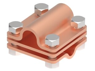 Křížová svorka L55 na drát, pásku a tyč d16mm, 8/10mm, páska 30mm, Cu 111214