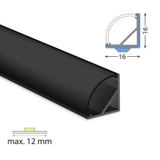 Rohový hliníkový profil RF černý 16x16mm bez difuzoru 1m MCLED ML-761.421.43.1