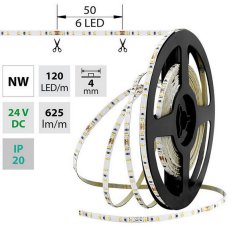 LED pásek SMD2216 NW, 120LED/m, 7,2W/m, 625lm/m, IP20, DC 24V, 4mm, 5m
