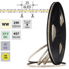 LED pásek SMD2835 WW 240LED/m 10m, 24V, 6 W/m