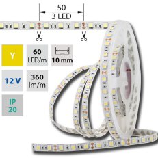 LED pásek SMD5050 žlutý, 60LED/m, 14,4W/m, DC 12V, 360lm/m, IP20, 10mm, 5m