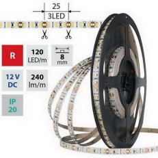 LED pásek SMD2835 červený, 120LED/m, 9,6W/m, DC 12V, 240lm/m, IP20, 8mm, 50m