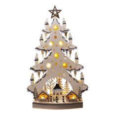 LED dřevěný vánoční storm s dekoracemi 20x LED přírodní barva 64cm SOLIGHT 1V282