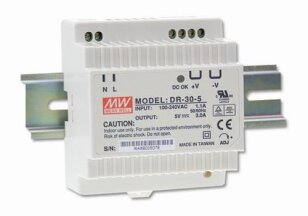 Napájecí spínaný zdroj na DIN 30W 15V 2A MEAN WELL DR-30-15