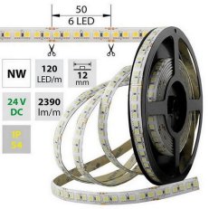 LED pásek SMD5050 NW, 120LED/m, 28,8W/m, 2390lm/m, IP54, DC 24V, 12mm, 5m