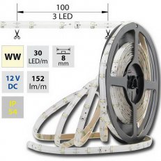 LED pásek SMD3528 WW, 30LED, IP54, 5m