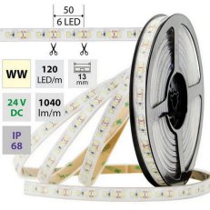 LED pásek SMD2835 WW, 120LED/m, 14W/m, 1040lm/m, IP68, DC 24V, 13mm, 5m