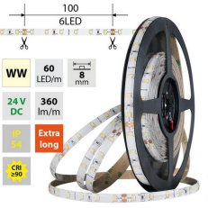 LED pásek SMD2835 WW, 60LED/m, 4,8W/m, DC 24V, 360lm/m, CRI90, IP54, 8mm, 5m