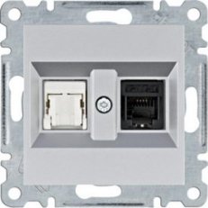 Zásuvka telefonní 1x RJ11 cat.3/ data 1x RJ cat.5e, stříbrná mat HAGER WL2212
