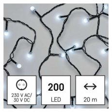 LED vánoční cherry řetěz - kuličky 20 m venkovní i vnitřní studená bílá programy