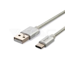 1M USB Type C 2.4A Braided cable, Platinum series, silver color, VT-5331