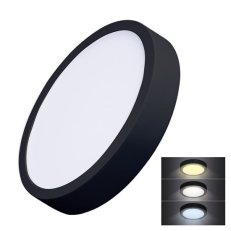 LED mini panel CCT přisazený 24W 1800lm přepínání 3000K 4000K 6000K kulatý černý