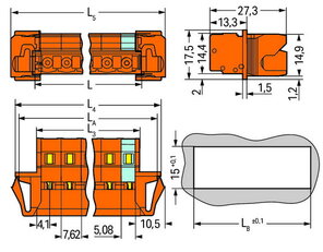 Konektor s pájecími piny CAGE CLAMP 2,5mm2 oranžová 2pól. WAGO 731-632/114-000