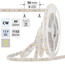 LED pásek SMD5050 studeně bílý,60LED/m,IP54,DC 12V,10mm 14,4W ML-121.606.60.0