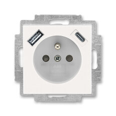 Zásuvka s kolíkem, s clonkami, USB-A/C perleťová/ledová bílá ABB 5569H-A32357 68
