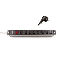 19''' rozvodný panel 8x230V IEC320 C13, 1,5U, vypínač, 2,3m KELINE 620I08