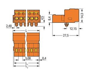 Konektor s pájecími piny CAGE CLAMP 2,5mm2 oranžová 5pól. WAGO 231-635/018-000