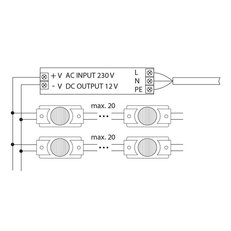 LED modul 1x SMD3030, 1,32W, 12V, 110mA, 6350K, 10° x 65°, IP65