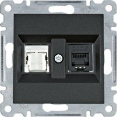 Zásuvka telefonní 1x RJ11 cat.3/ data 1x RJ cat.5e, černá mat HAGER WL2213