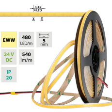 LED pásek COB EWW 480LED/m 6W/m DC 24V 540lm/m CRI90 IP20 modul 8,33mm 5mm 50m