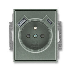 Zásuvka s kolíkem, s clonkami, USB-A/C antracitová ABB 5569E-A32357 34