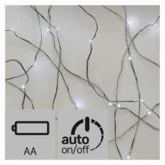 LED vánoční řetěz nano, 2xAA, 1,9m, studená bílá, časovač