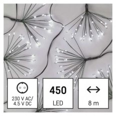 LED světelný řetěz svítící trsy, nano, 8 m, vnitřní, studená bílá, časovač