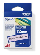 Páska BROTHER TZe-MQE31 pastelová růžová/černá (12mm, 4m)