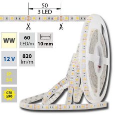 LED pásek SMD5050 WW, 60LED/m, 14,4W/m, 1036lm/m, IP54, DC 12V, 10mm, 5m