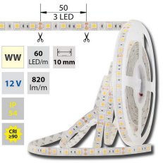 LED pásek SMD5050 teple bílý,60LED/m,IP54,DC 12V,10mm 14,4W ML-121.607.60.0