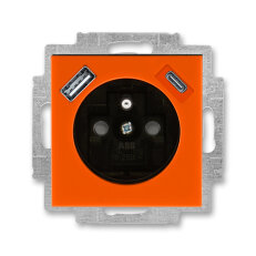 Zásuvka s kolíkem s clonkami, USB-A/C oranžová/kouřová černá ABB 5569H-A32357 66