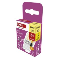 LED žárovka Classic JC, G9, 4,2 W (40 W), 470 lm, teplá bílá, 2 ks EMOS ZQ9E22.2