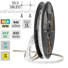 LED pásek COB RGB + WW, 840LED/m, 18W/m,
