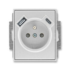Zásuvka s kolíkem, s clonkami, USB-A/C titanová ABB 5569E-A32357 08