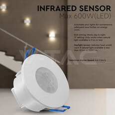 PIR Ceiling Sensor Recessed White Body, V-TAC SKU24108