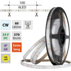 LED pásek SMD2835 CW, 60LED/m, 4,8W/m, DC 24V, 370lm/m, CRI90, IP68, 10mm, 5m