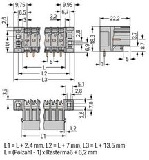 Konektor s pájecími piny THT, pájecí kontakt 1,0x1,0 mm, úhlové, šedá 6pól.