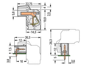 Konektor (zásuvka) úhlový CAGE CLAMP 2,5mm2 sv.šedá 2pól. WAGO 722-102/026-000