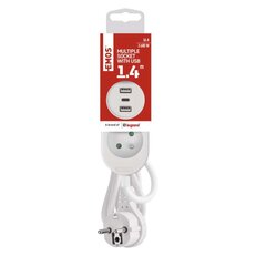 Prodlužovací kabel 1,4 m 2 zásuvky+2×USB-A+1×USB-C bílý PVC 1,5 mm2 EMOS P0211E