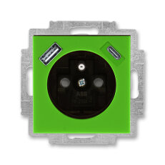 Zásuvka s kolíkem, s clonkami, USB-A/C zelená/kouřová černá ABB 5569H-A32357 67