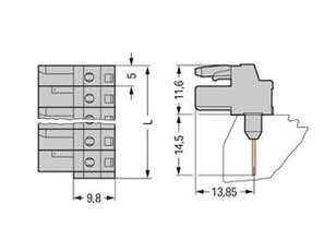Konektor (zásuvka) pro řadové svorky, kolíky 0,6x1 mm 2pól.