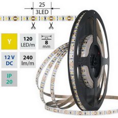 LED pásek SMD2835 žlutý, 120LED/m, 9,6W/m, DC 12V, 240lm/m, IP20, 8mm, 50m