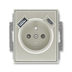 Zásuvka s kolíkem, s clonkami, USB-A/C starostříbrná ABB 5569E-A32357 32