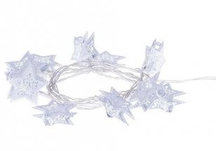 LED vánoční girlanda - bílé hvězdy, 3xAA, teplá bílá, časovač