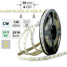 LED pásek SMD5050 CW, 120LED/m, 28,8W/m, 2318lm/m, IP54, DC 24V, 12mm, 5m