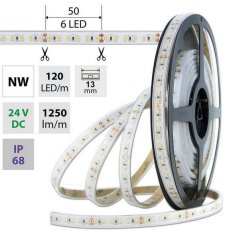 LED pásek SMD2835 NW, 120LED/m, 14W/m, 1250lm/m, IP68, DC 24V, 13mm, 5m